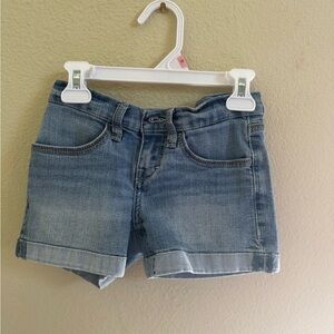 Levi's Blue Denim Shorts with Cuffed Hem and Faded Wash